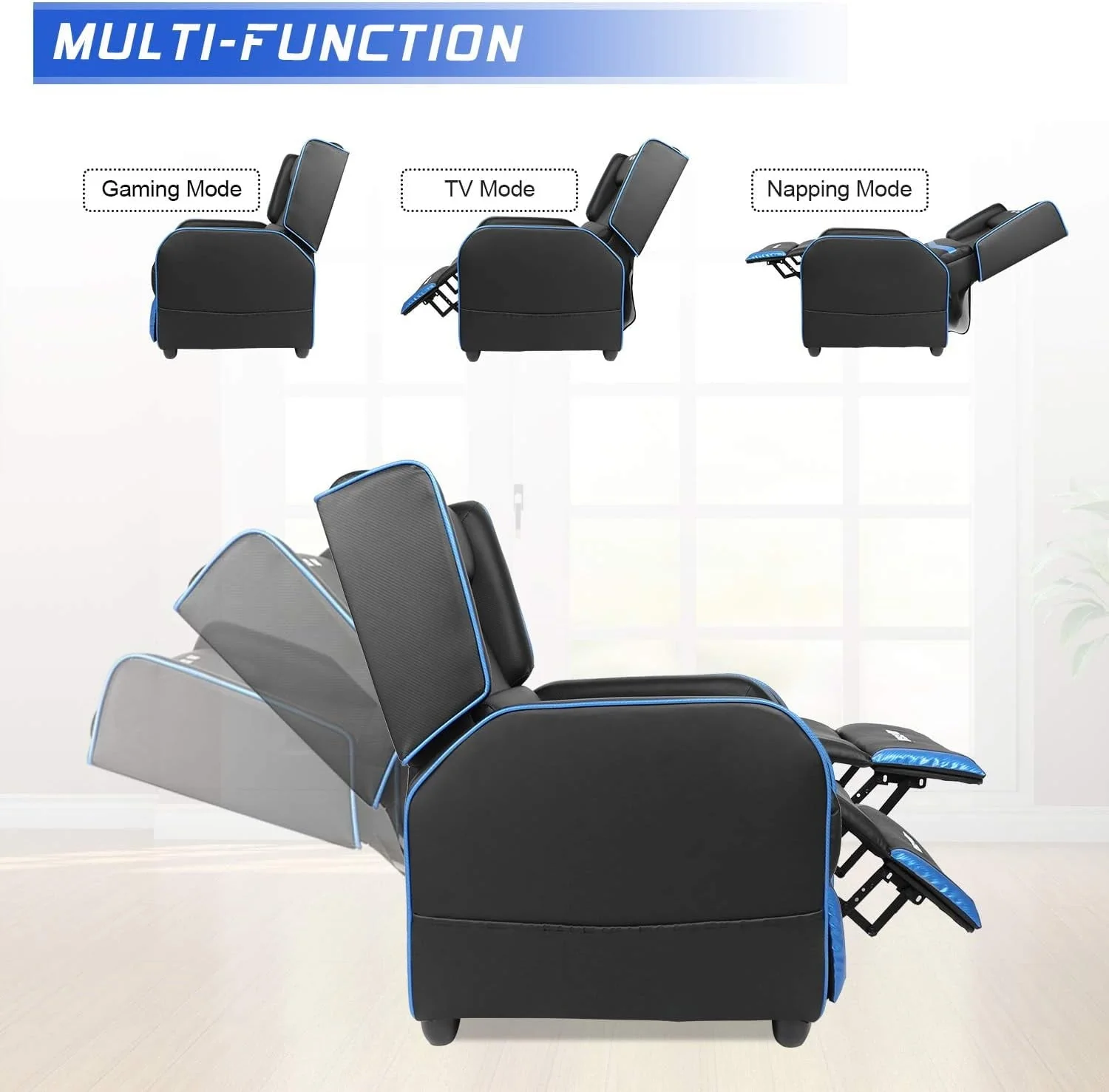 PUKAMI Gaming Recliner Chair for Adults 400lbs Racing Style Sofa Big and Tall PU Leather Recliner Seating Modern Ergonomic Lounge Recliner Chair Comfortable Home Movie Theater for Living Room - Image 8