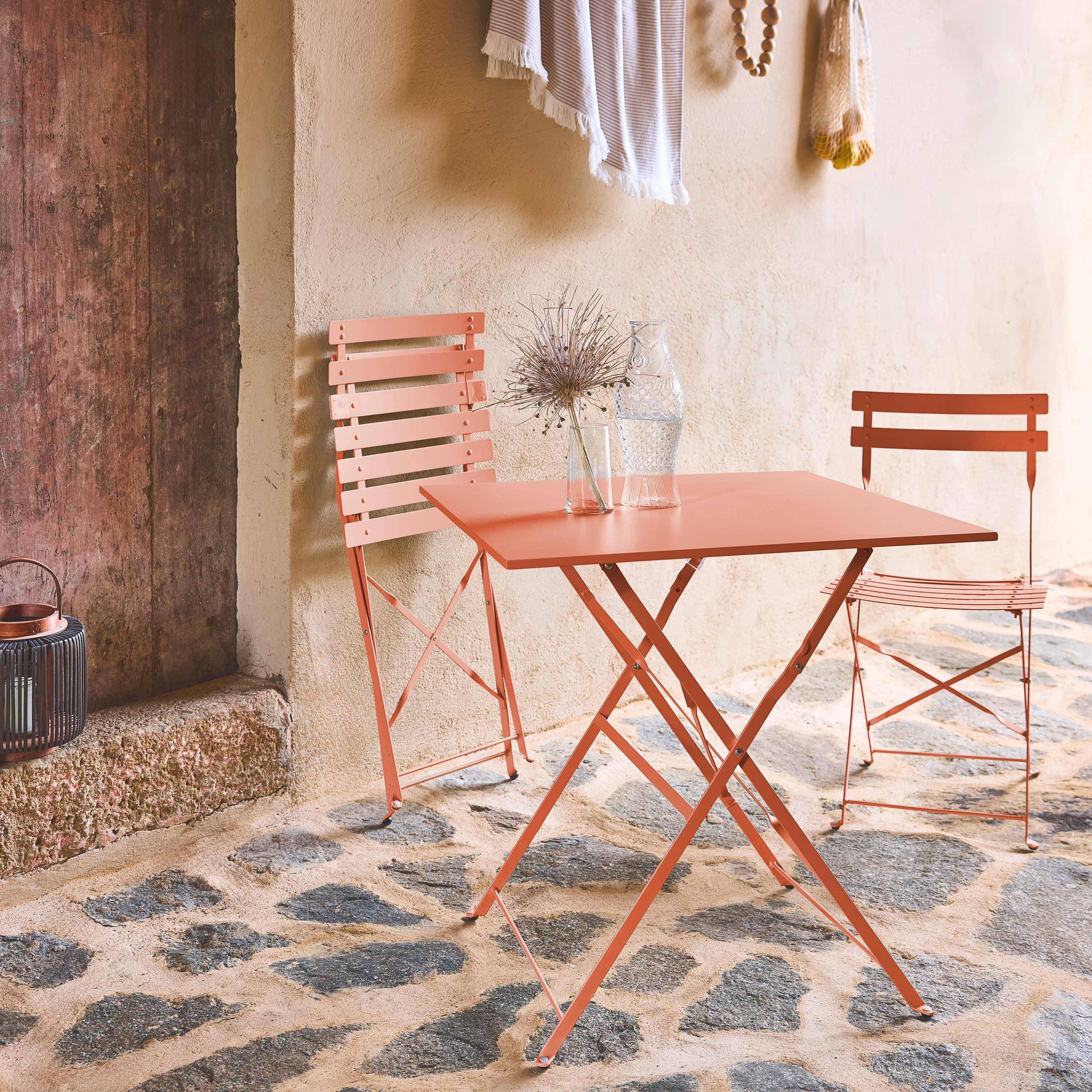 Emilia - Set mesa de jardín bistró plegable de acero con 2 sillas, 70cm
