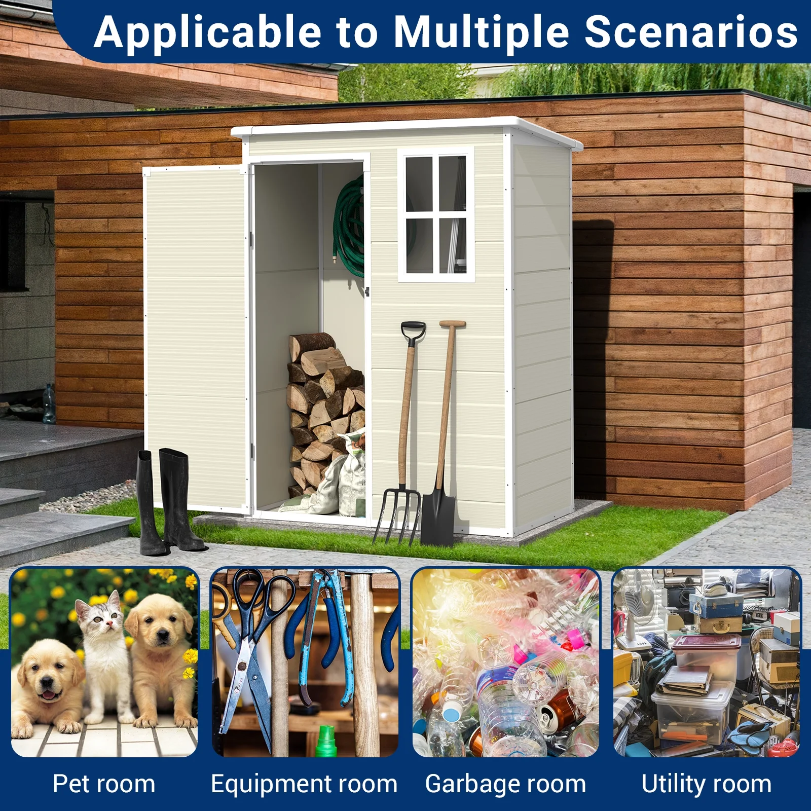 ELPOSUN Outdoor Storage Shed 6x4.5 ft, Resin Outside Sheds & Outdoor Storage Plastic for Trash Can, Bike, Lawnmower, Generator, Tool Shed with Lockable Door for Backyard, Lawn, Patio, Grey & White - Image 16