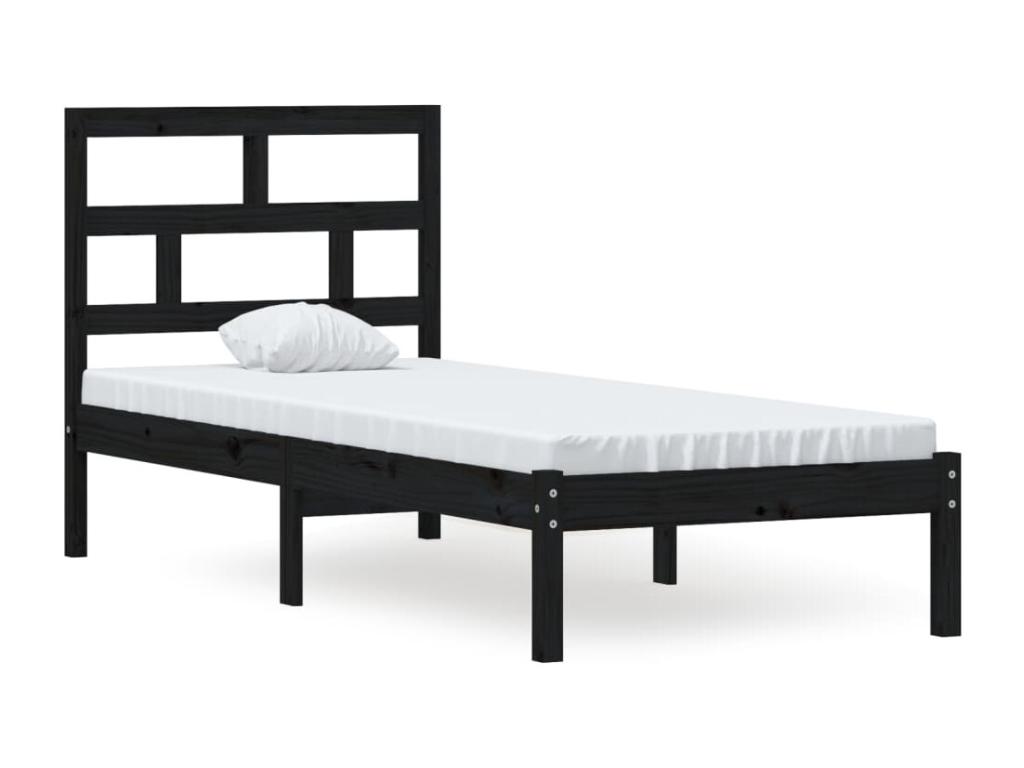 Mueblescolor cama madera maciza individual negro 75x190 cm