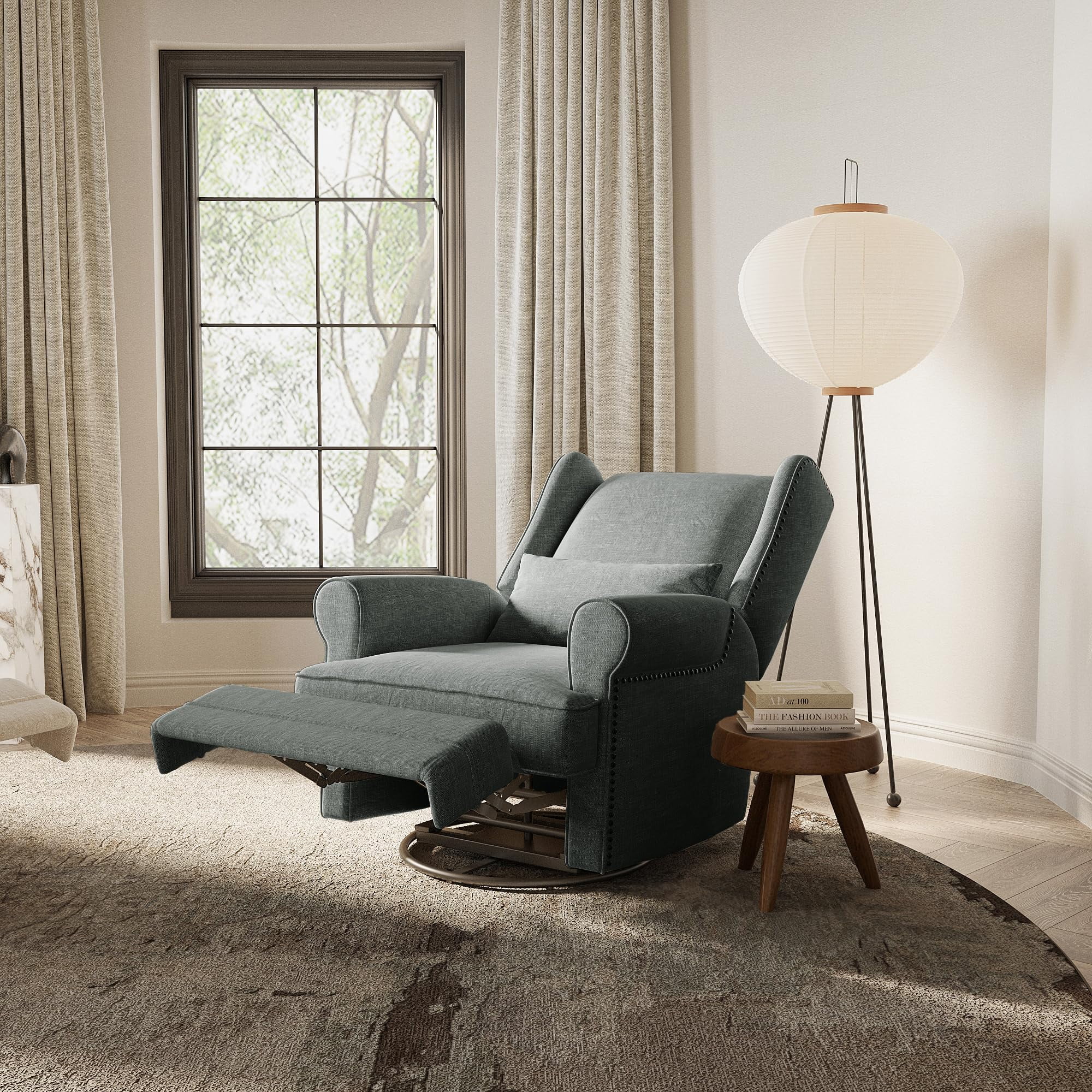 Royalcraft Swivel Nursery Glider Recliner, Comfy Upholstered Glider Chair with Lumbar Pillow and Footrest, Beige - Image 19