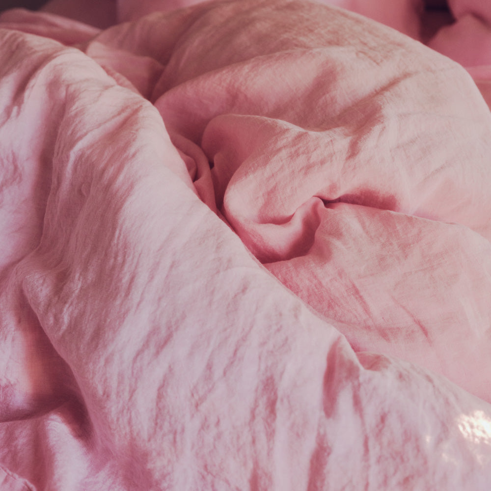 Housse de couette en lin lavé - Rose Granité