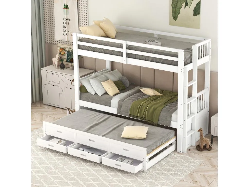 Litera 90x200cm - con cama Sancaldeco y 3 cajones - en Sancaldeco maciza de Sancaldeco y MDF - Blanco MSDC99489