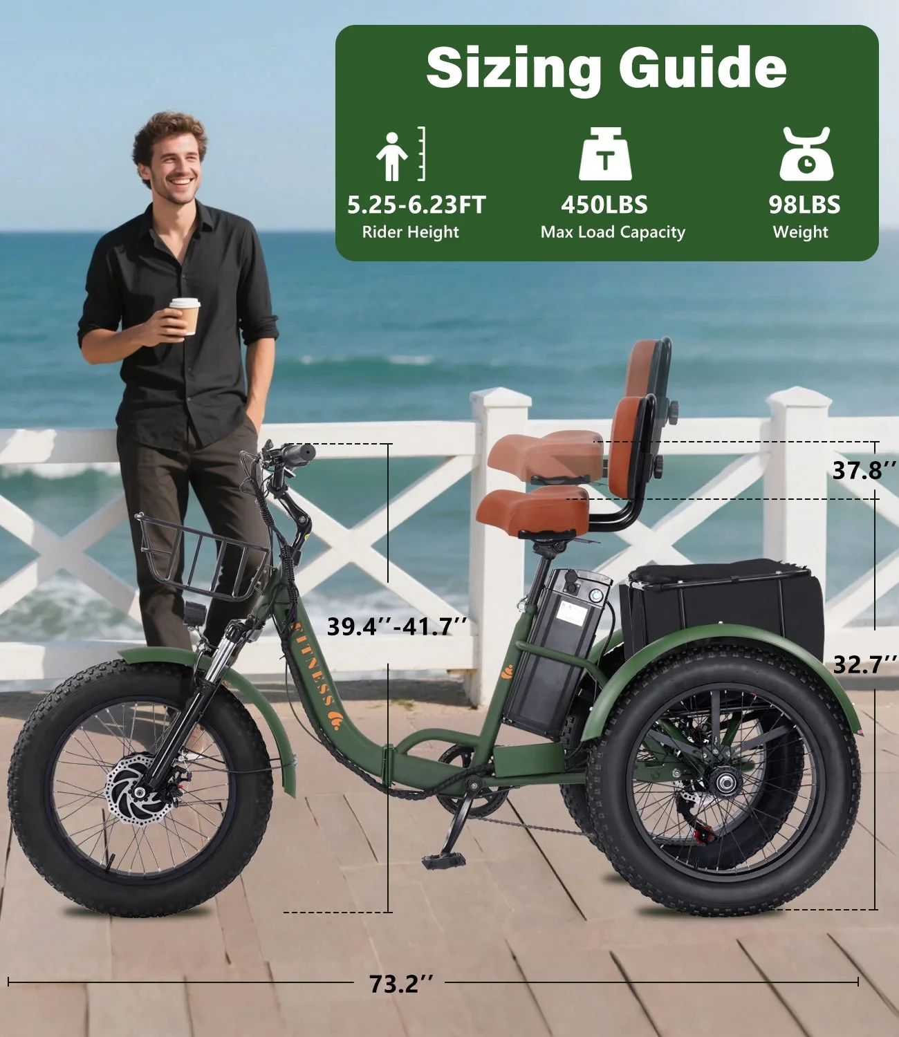 YEBEI Folding Electric Tricycle for Adults, 500W Motor, 48V15AH Lithium Battery, 20 x 4.0 in Fat Tires - Image 15 YEBEI Folding Electric Tricycle for Adults, 500W Motor, 48V15AH Lithium Battery, 20 x 4.0 in Fat Tires - Image 15