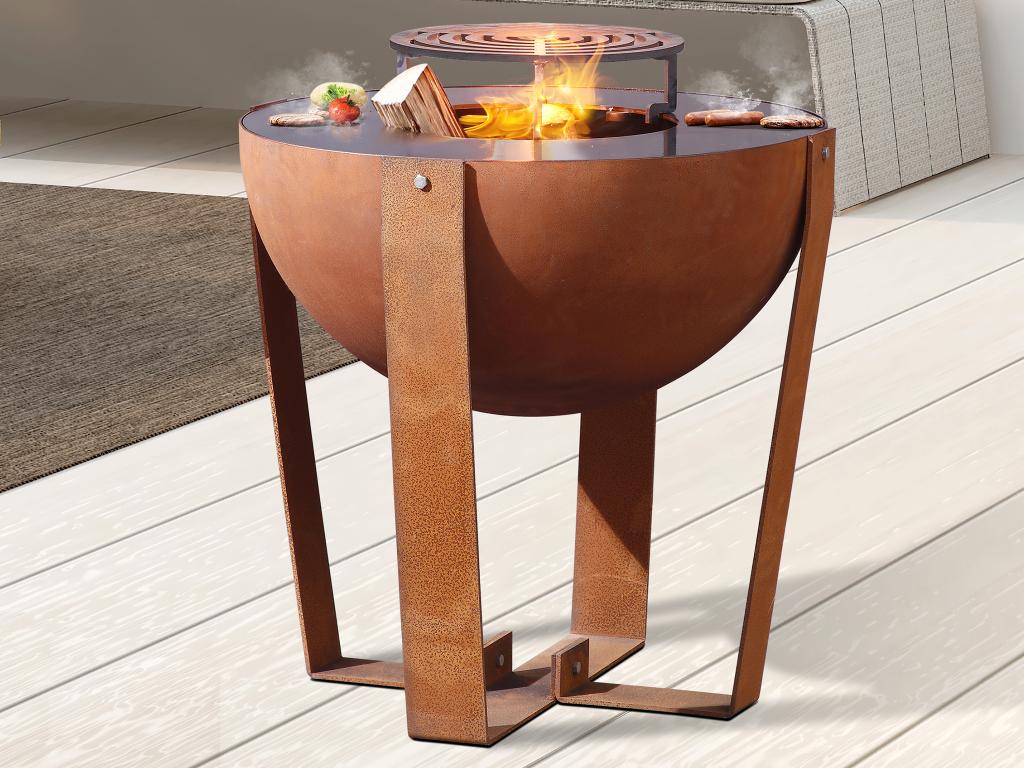 Barbacoa plancha brasero 3 Decoromantico n 1 de acero Corten - Ancho 70 x Alt. 80 x Prof. 70 cm - GREZIO