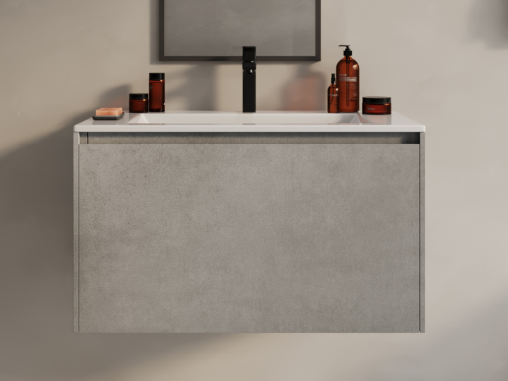 Mueble de baño flotante con lavabo empotrado - Gris hormigón - 80 cm - SOSTHENE