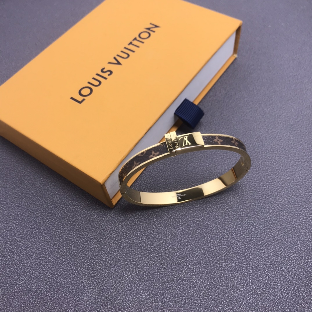 Louis Vuitton Leather Golden Bangle Bracelet - Original Replica Club