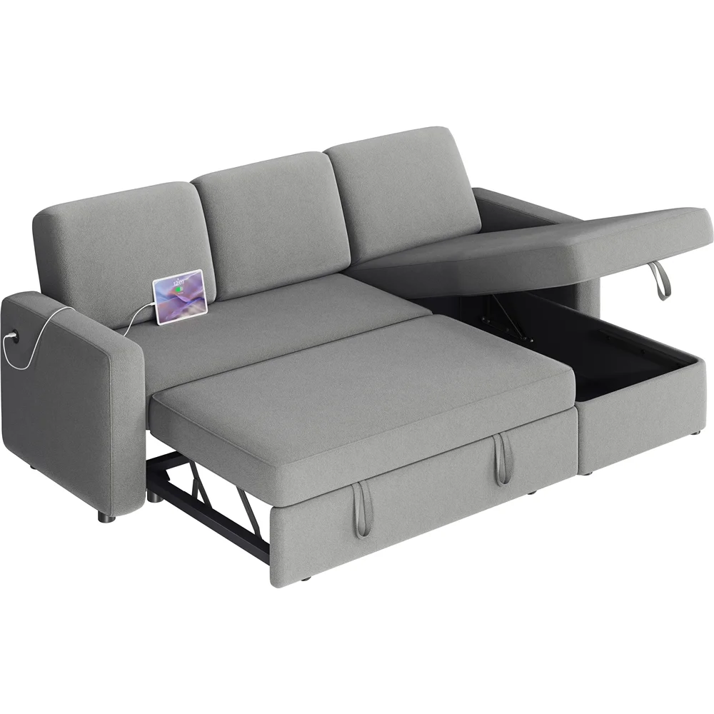 Alden Design Reversible Sectional Sofa with USB & Type-C Ports for Livingroom, Light Gray - Image 4