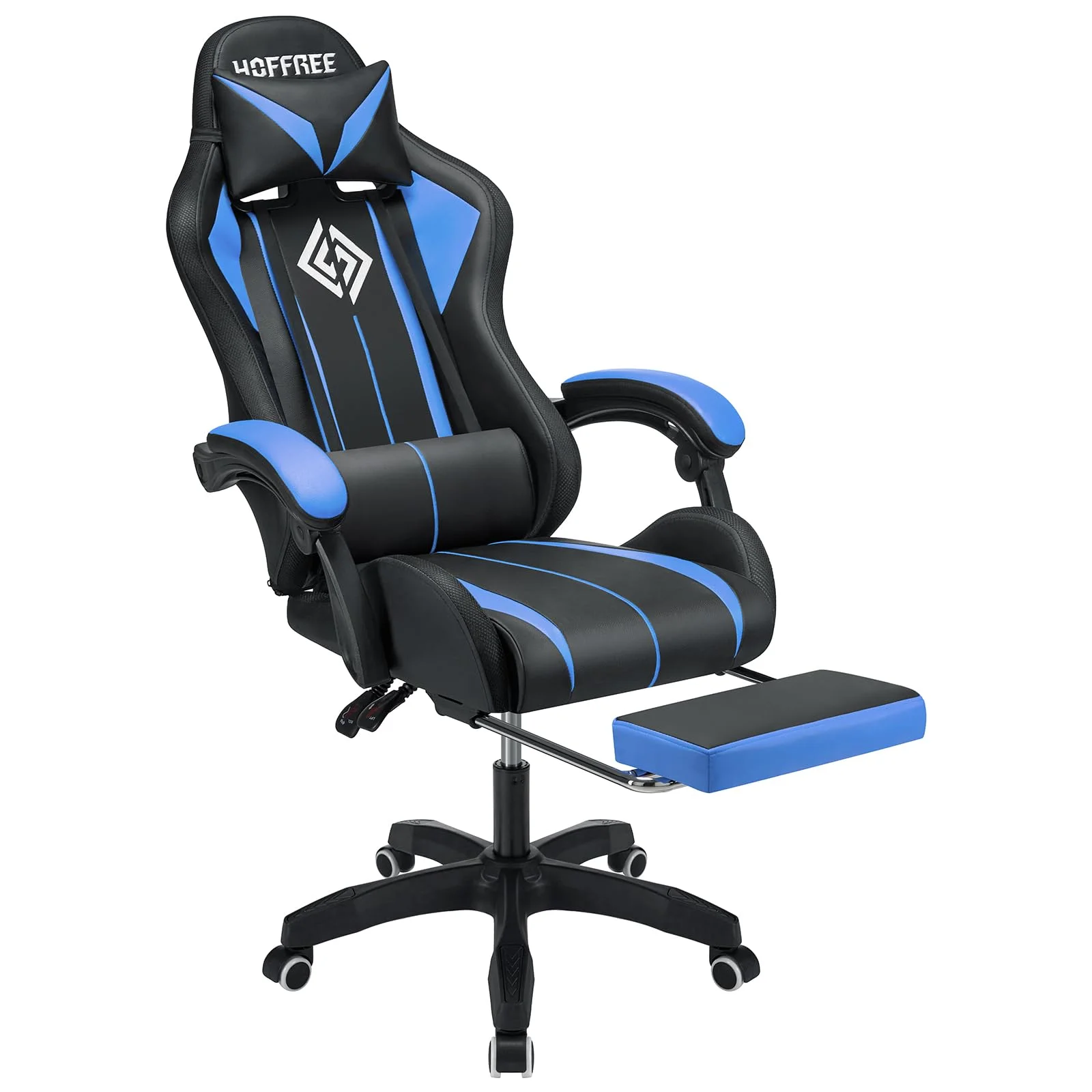 RGB Gaming Chair with Speakers Massage Computer Gaming Chair with LED Lights and Footrest High Back Video Game Chair for Adults Blue and Black - Image 5