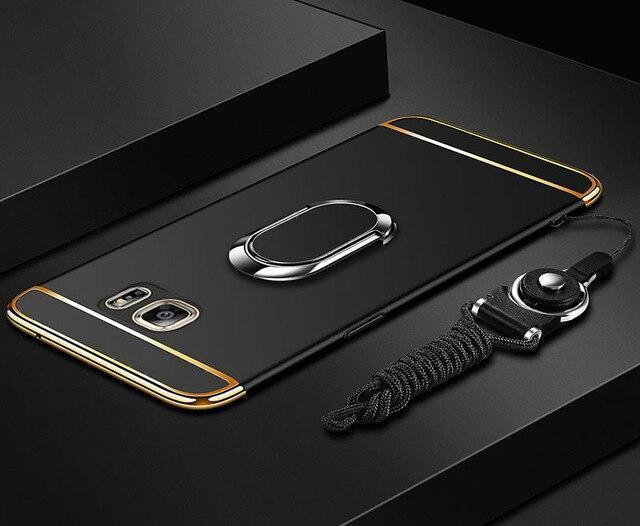 Luxury Ultra-thin 3-in-1 Plating Magnetic Ring Holder Samsung Case With FREE Strap