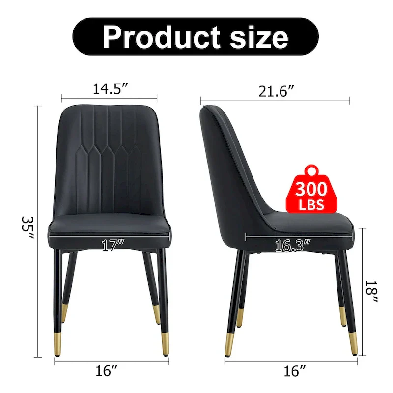 Contemporary Set of 4 Faux Leather Dining Chairs with Cushioned Backrests and Metal Legs – Ideal for Dining Rooms, Living Rooms, and Bedrooms