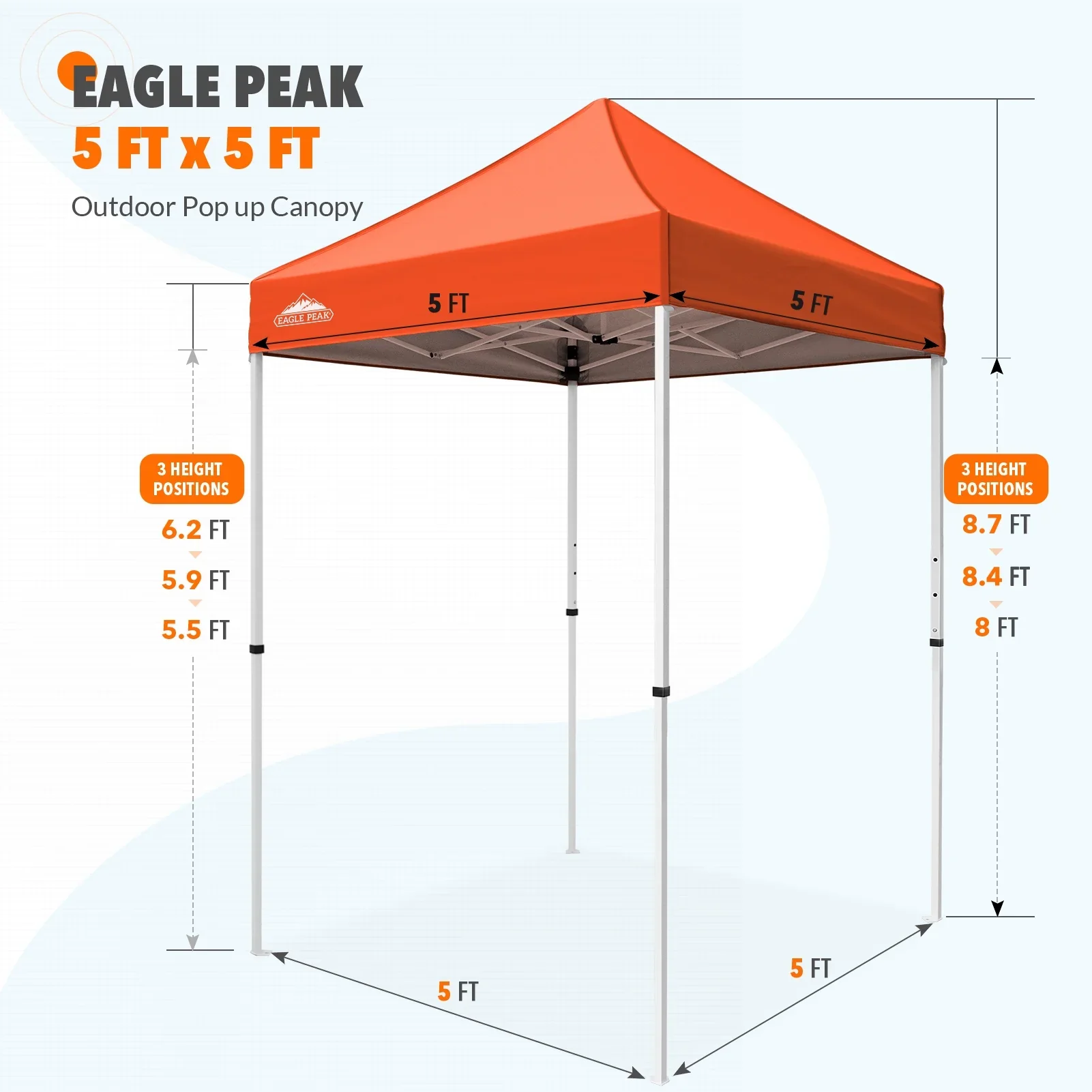EAGLE PEAK 5x5 Pop up Canopy Tent Instant Outdoor Canopy Easy Set - up Straight Leg Folding Shelter（blue）