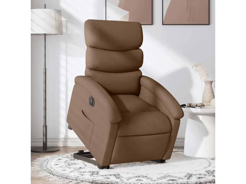 Sillón eléctrico reclinable elevable de tela marrón