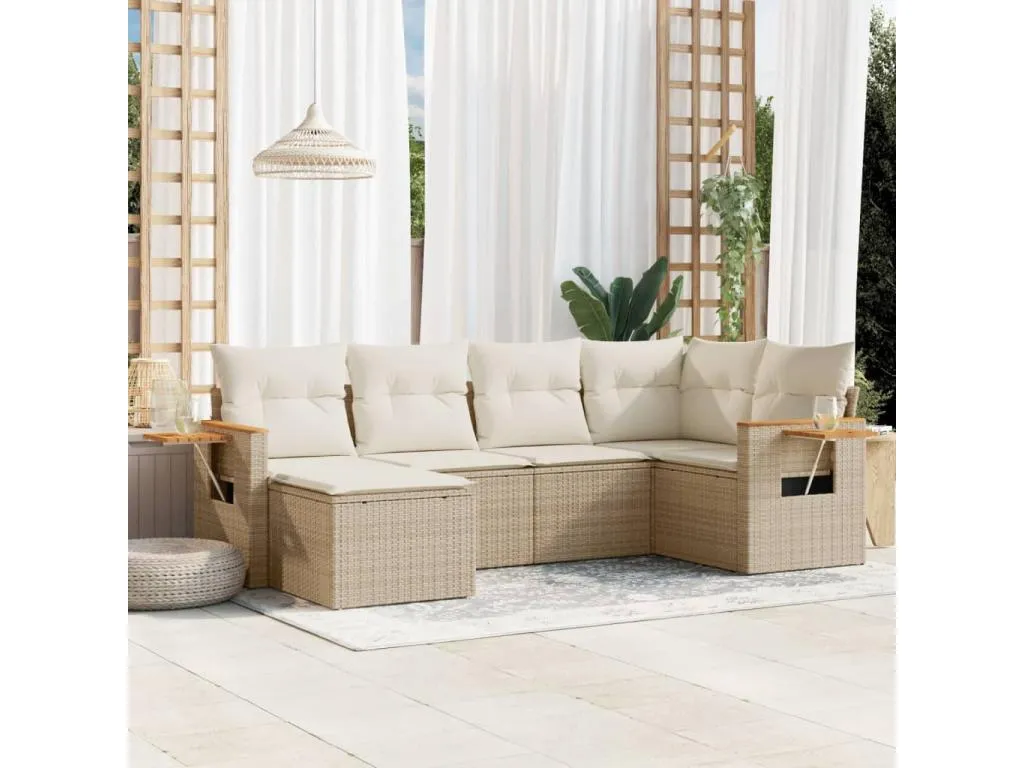 Juego de sofás jardín con cojines 6 pzas ratán sintético beige izdm14458