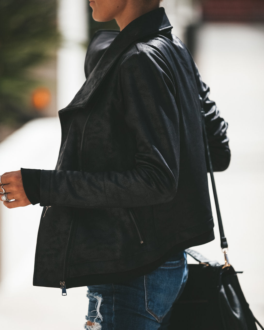 Slick Chick Coated Faux Leather Moto Jacket - Black - Se7enfashion