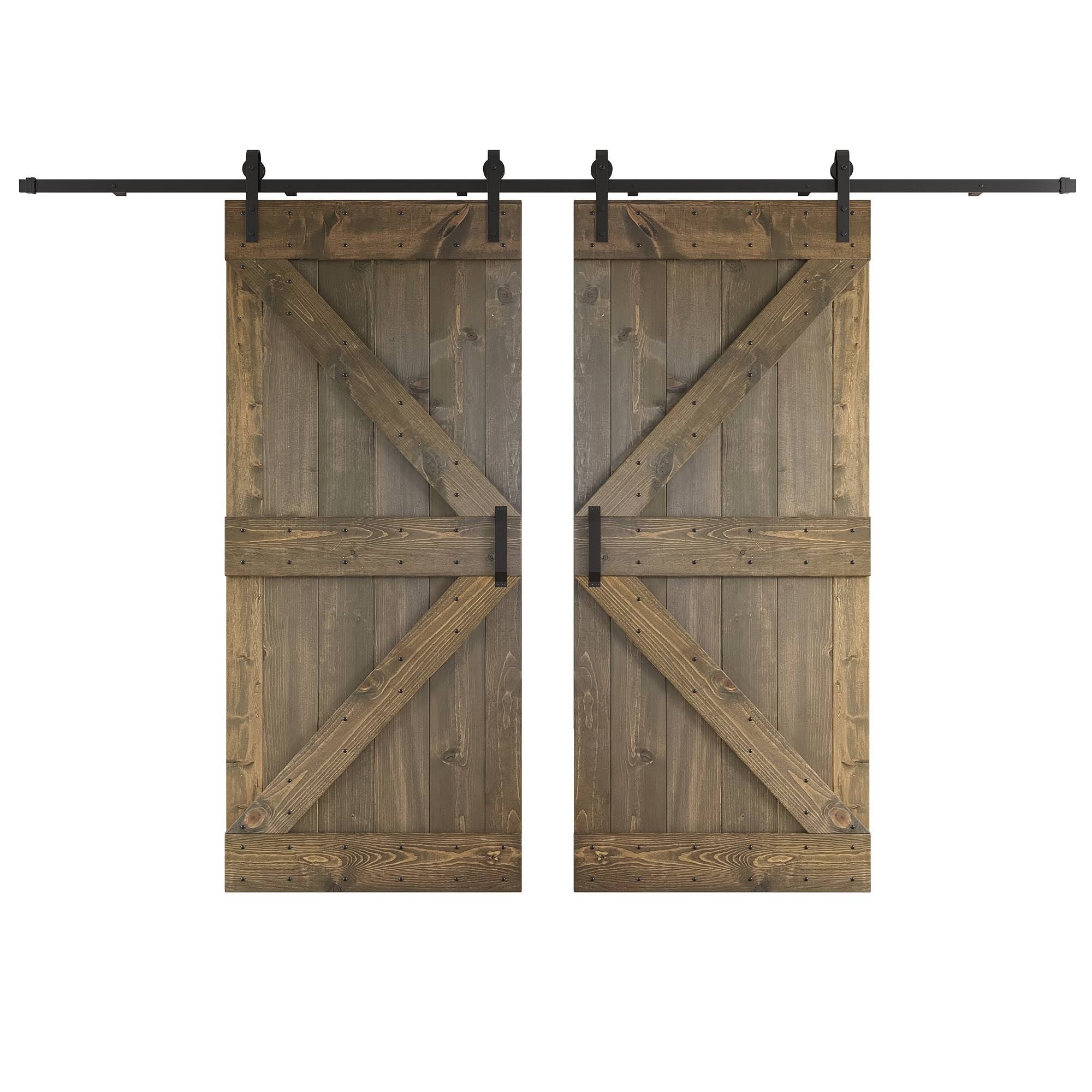 Coast Sequoia Inc K Series 76 in. x 84 in. Smoky Gray DIY Knotty Wood Double Sliding Barn Door with Hardware Kit(Smoky Gray/76 in X 84 in)