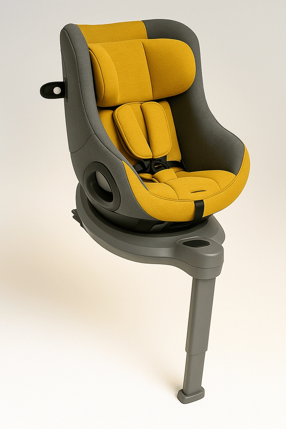 Asientos de coche, silla giratoria 360 grados con 3 posiciones de reclinación y reposacabezas fijo, hasta 22 kg, con protección lateral y arnés de 5 puntos, color amarillo, apta para 0 a 6 años