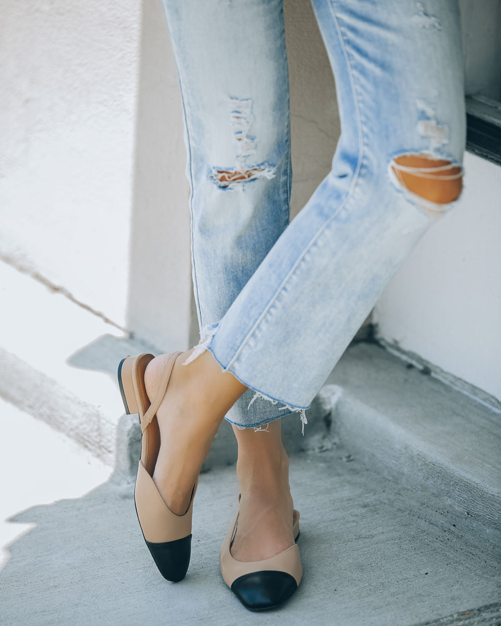 Coco Slingback Flats - Black Beige Combo - Se7enfashion