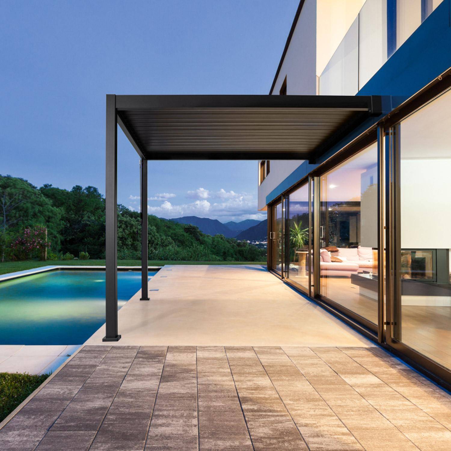 Triomphe 3x4m adosada - Pérgola bioclimática 3x4m de aluminio adosada con lamas orientables