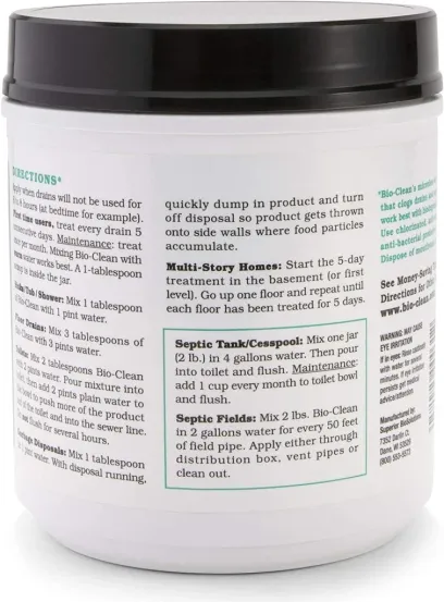 Bio-Clean natural drain cleaner, suitable for septic tanks and grease traps, environmentally friendly