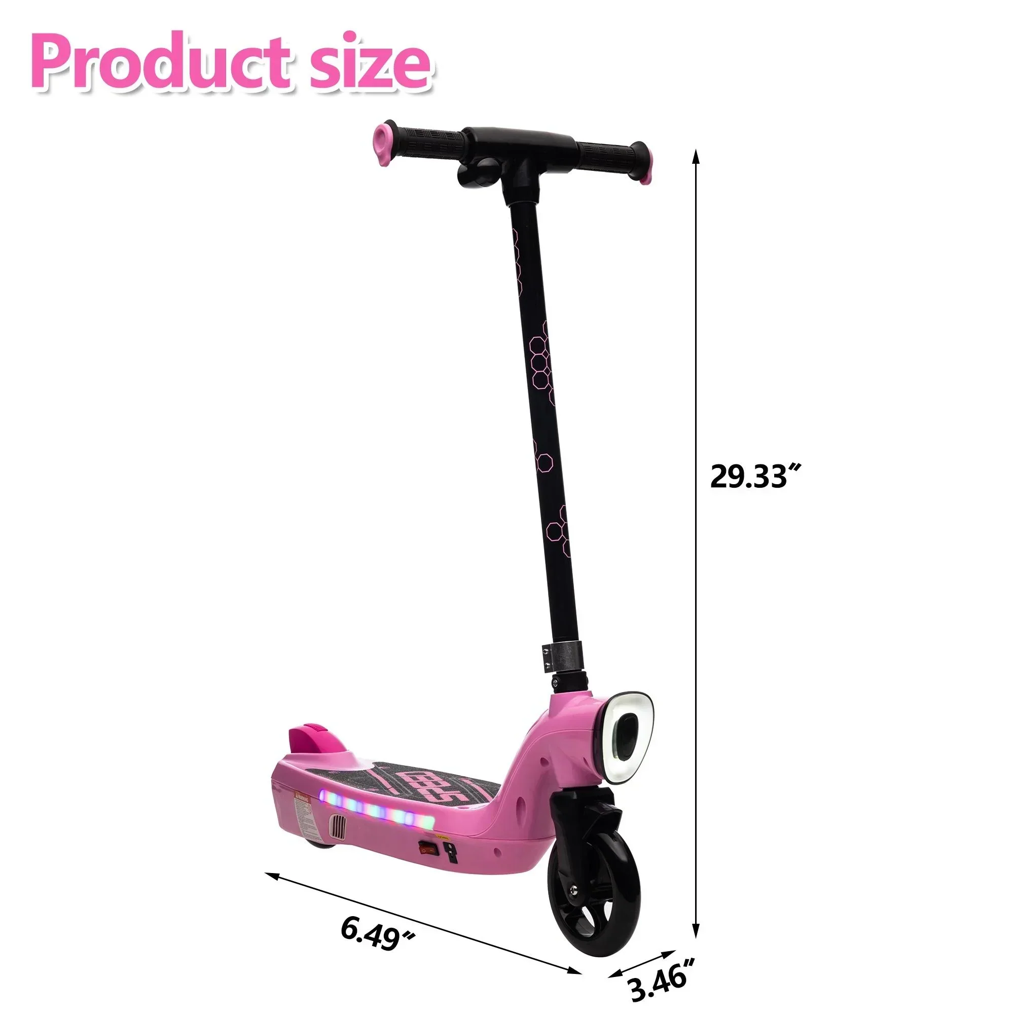 iRerts Kids Electric Scooter 12V 45W With Front Light, Rear Brake And Colorful Deck Light - Pink - Image 5 iRerts Kids Electric Scooter 12V 45W With Front Light, Rear Brake And Colorful Deck Light - Pink - Image 5