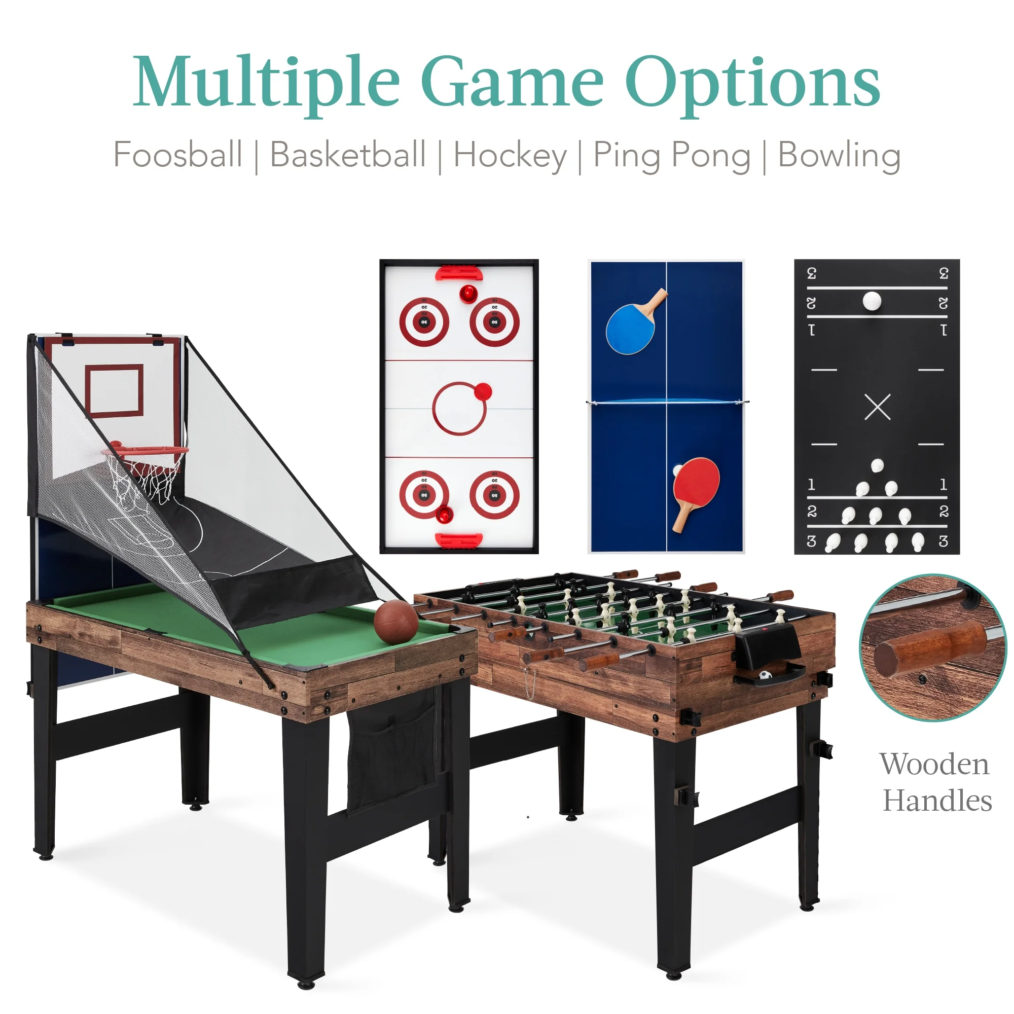 Best Choice Products 13-in-1 Combo Game Table Set w/ Ping Pong, Foosball, Basketball, Hockey, Archery - Natural - Image 30