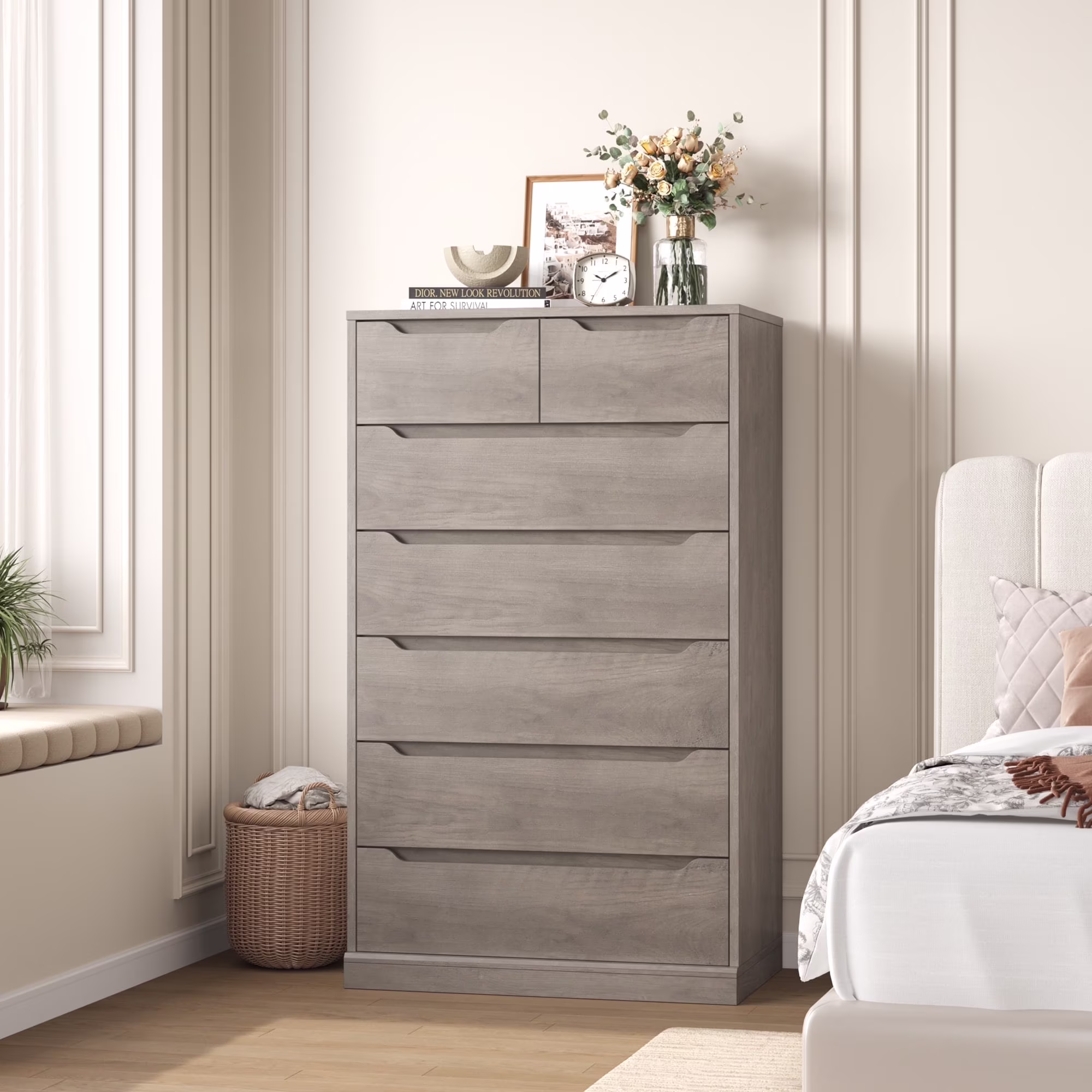 Homfa 7 Drawer White Dresser, 51.3
