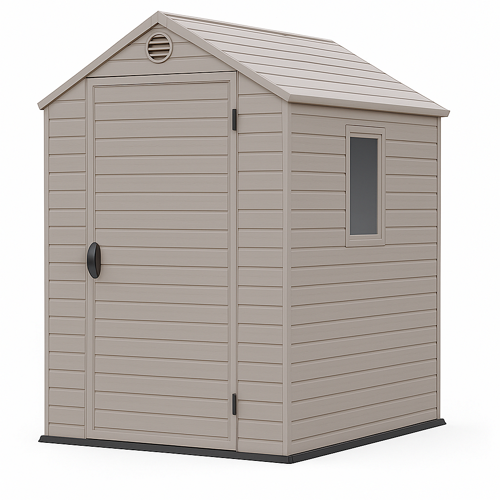 Caseta de jardín de madera, almacenamiento exterior con ventana lateral y ventilación, 150 × 150 × 210 cm, color gris topo, ideal para guardar herramientas, equipos de jardinería y bicicletas