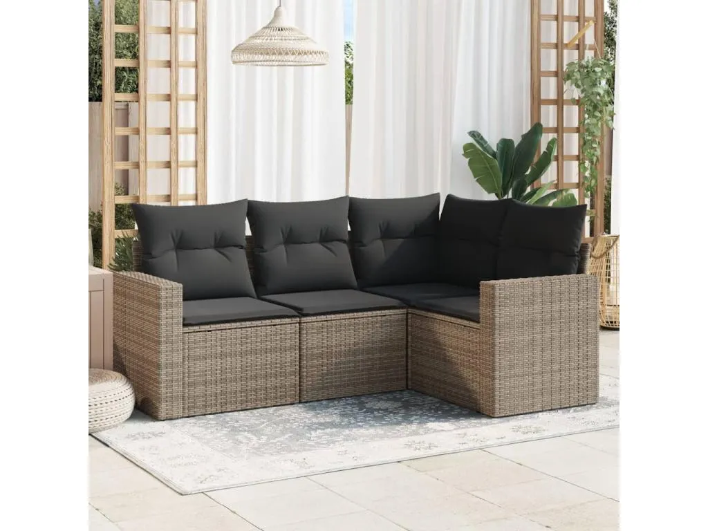 Set de sofás de jardín 4 piezas y cojines ratán sintético gris 65397iwbw