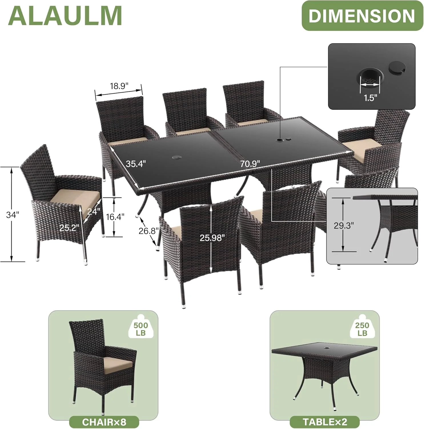 ALAULM 5 Pieces Patio Dining Set Outdoor Rattan Furniture with Square Glass Tabletop 4 Chairs with Cushions for Patio, Backyard Outdoor Kitchen Lawn & Garden Blue - Image 33