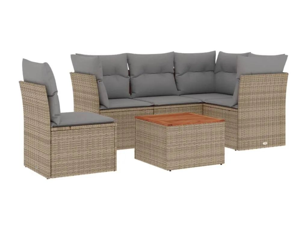 Juego de sofás jardín con cojines beige mezcla 6 pzas ratán PE 21551hxcf