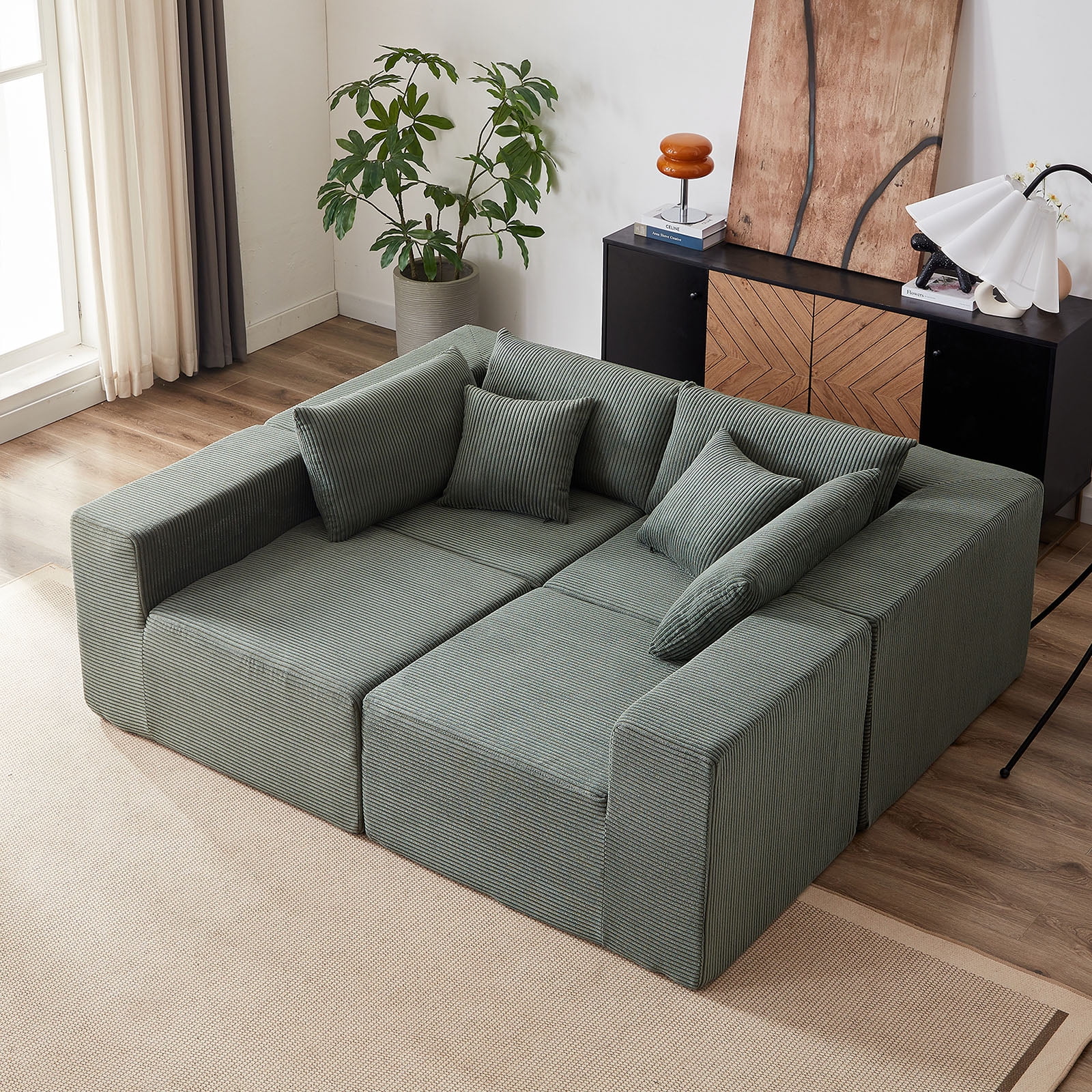 104-Inch Corduroy Modular L Shaped Sectional Sofa,Luxury Floor Couch Set,Upholstered Indoor Furniture,Foam-Filled Compressed Sofa for Living Room,Bedroom,4 PC Free Combination ? - Image 27