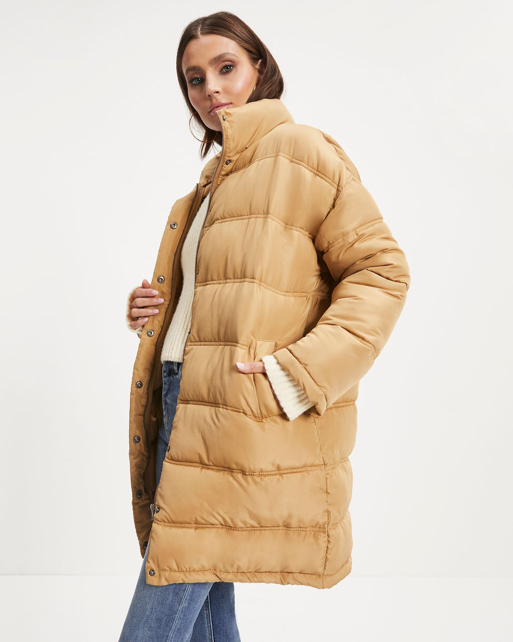 Jacksonia Pocketed Puff Coat - Camel - Se7enfashion