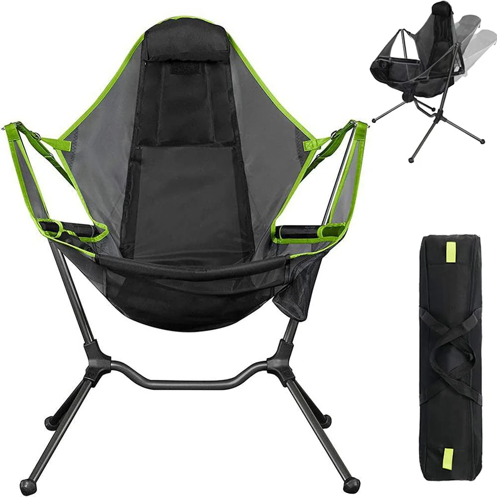 VEANERWOOD Folding Rocking Camping Chair With Pocket, Steel, 330lbs Capacity