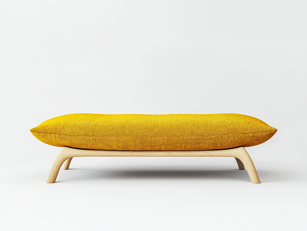 Sofá de tela amarilla con base de madera moderno para salón 100x60 cm