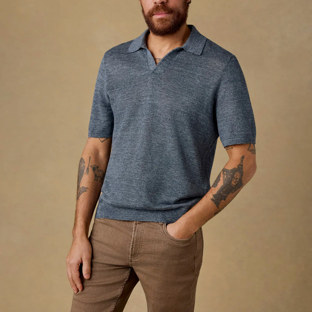 Faherty - Polo en lin - Marine Mélangé