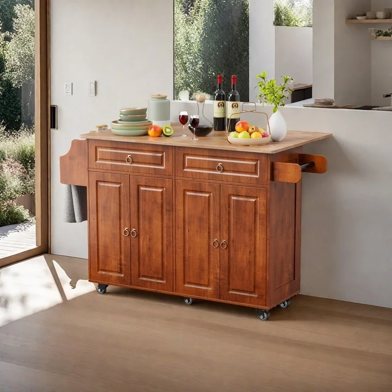 Lofka 52-Inch Kitchen Island with Storage on Wheels with Wood Drop Leaf, Ideal for Small Kitchens - Image 22