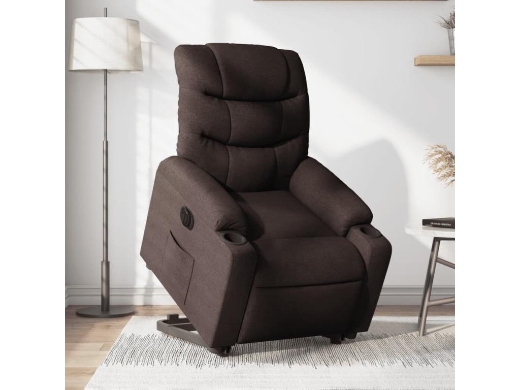 Sillón eléctrico reclinable elevable de tela marrón oscuro