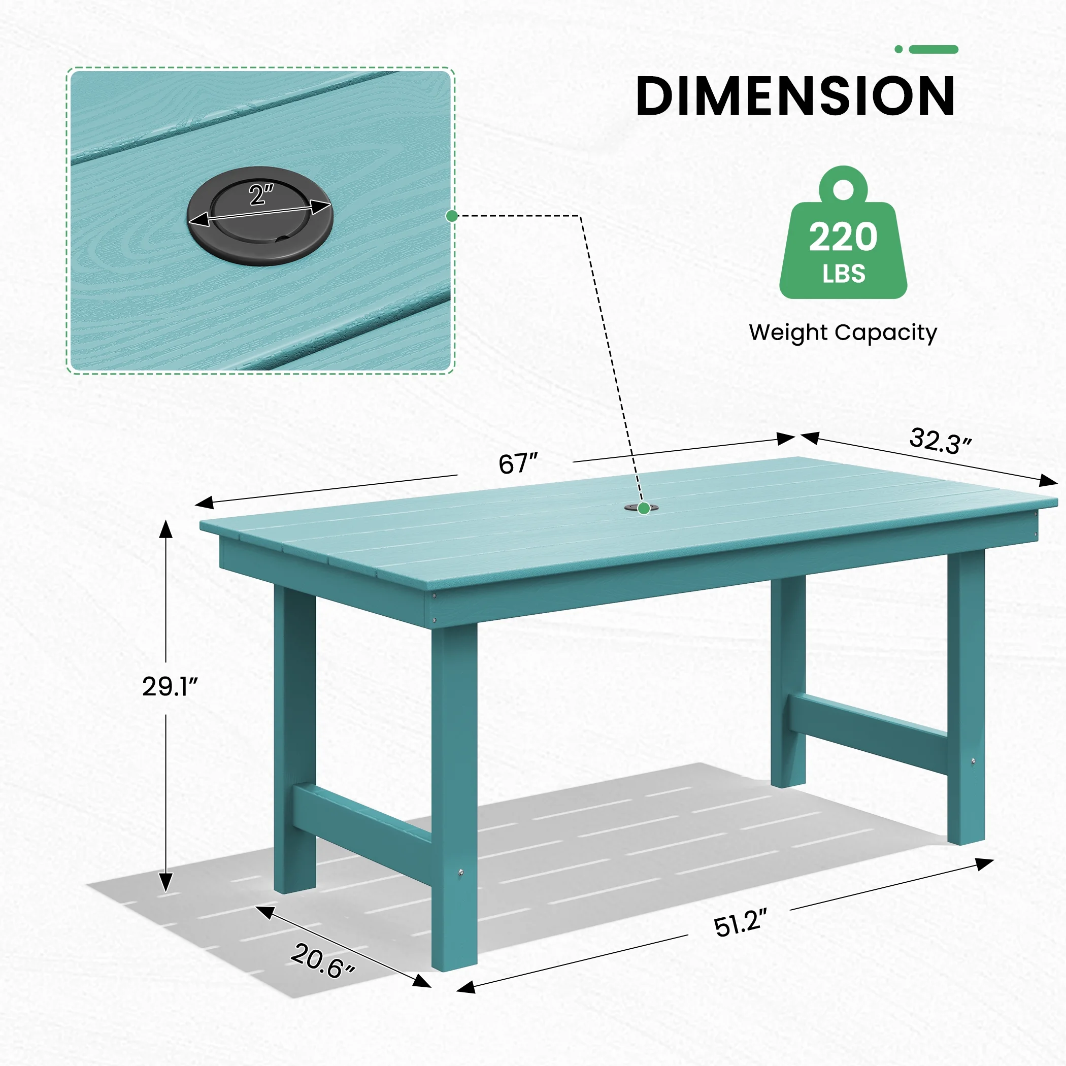 SERWALL Outdoor HDPE Dining Table Set, 7-Piece Outdoor Dining Table Sets with Umbrella Hole, Grey - Image 20