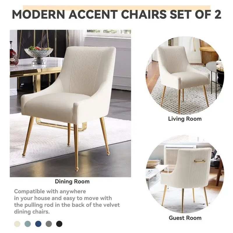 SEYNAR Set of 4 Modern Glam Boucle Velvet Dining or Vanity Chairs with Rear Handle