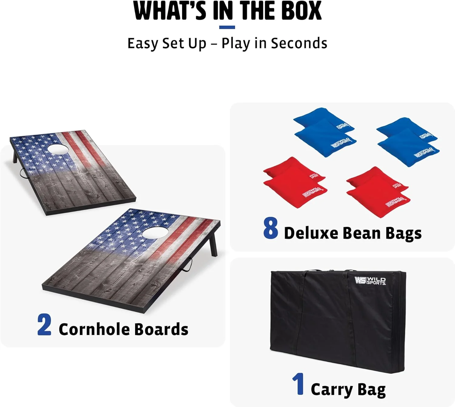 Wild Sports 2'x3' Cornhole Outdoor Game Set, USA Flag or Natural Wood Options with Carry Bag Included - Image 2