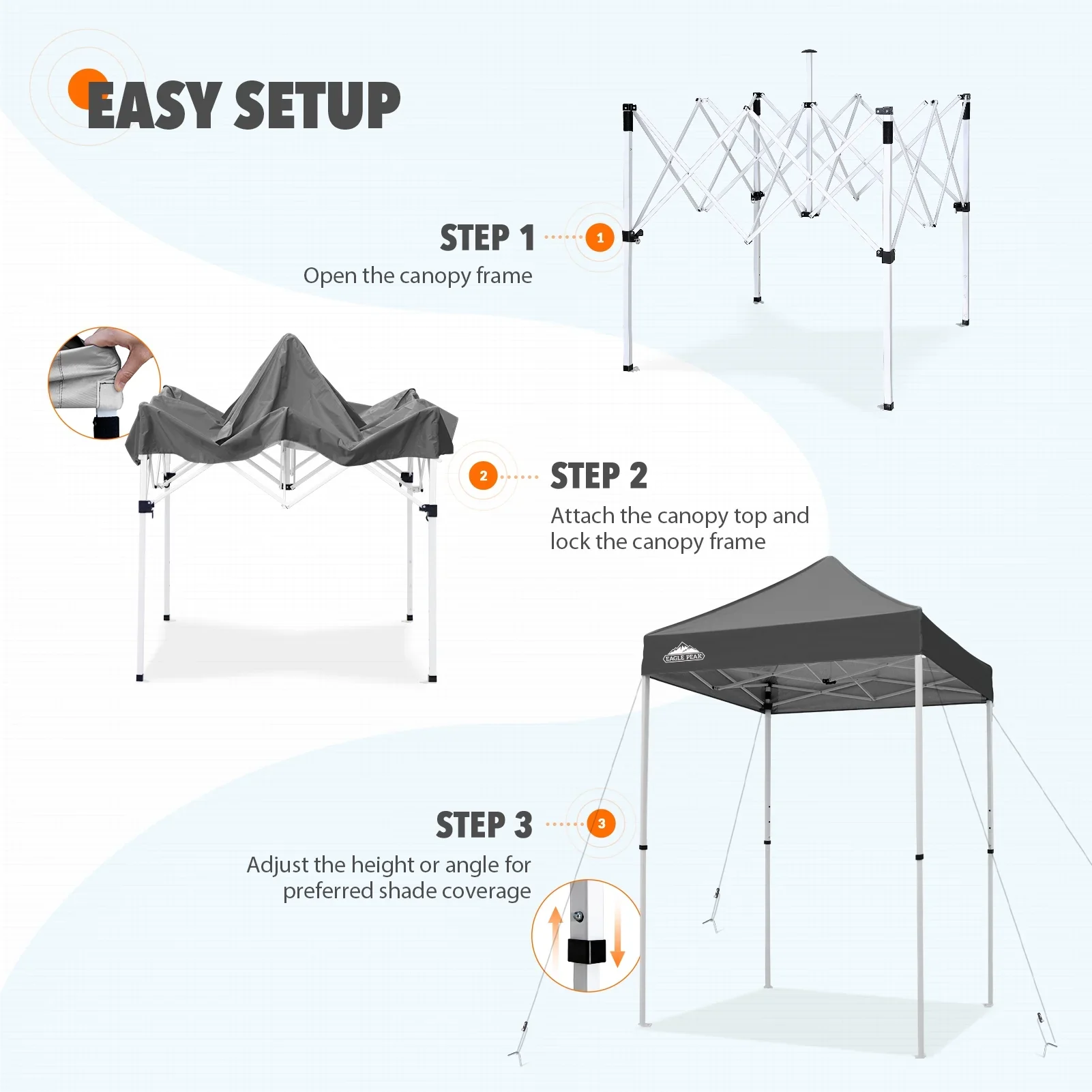 EAGLE PEAK 5x5 Pop up Canopy Tent Instant Outdoor Canopy Easy Set - up Straight Leg Folding Shelter（blue）