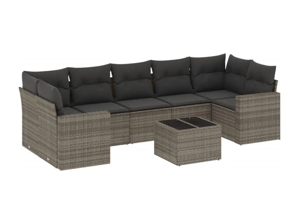 Set de sofás de jardín 8 pzas y cojines ratán sintético gris IEPD34650