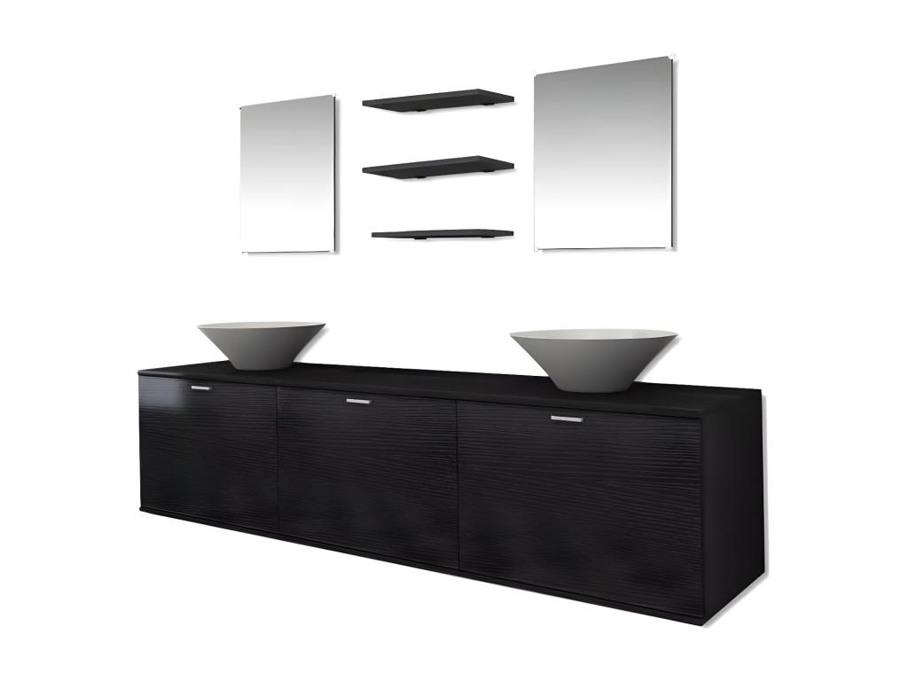 Conjunto de muebles de baño y lavabo 8 piezas negro