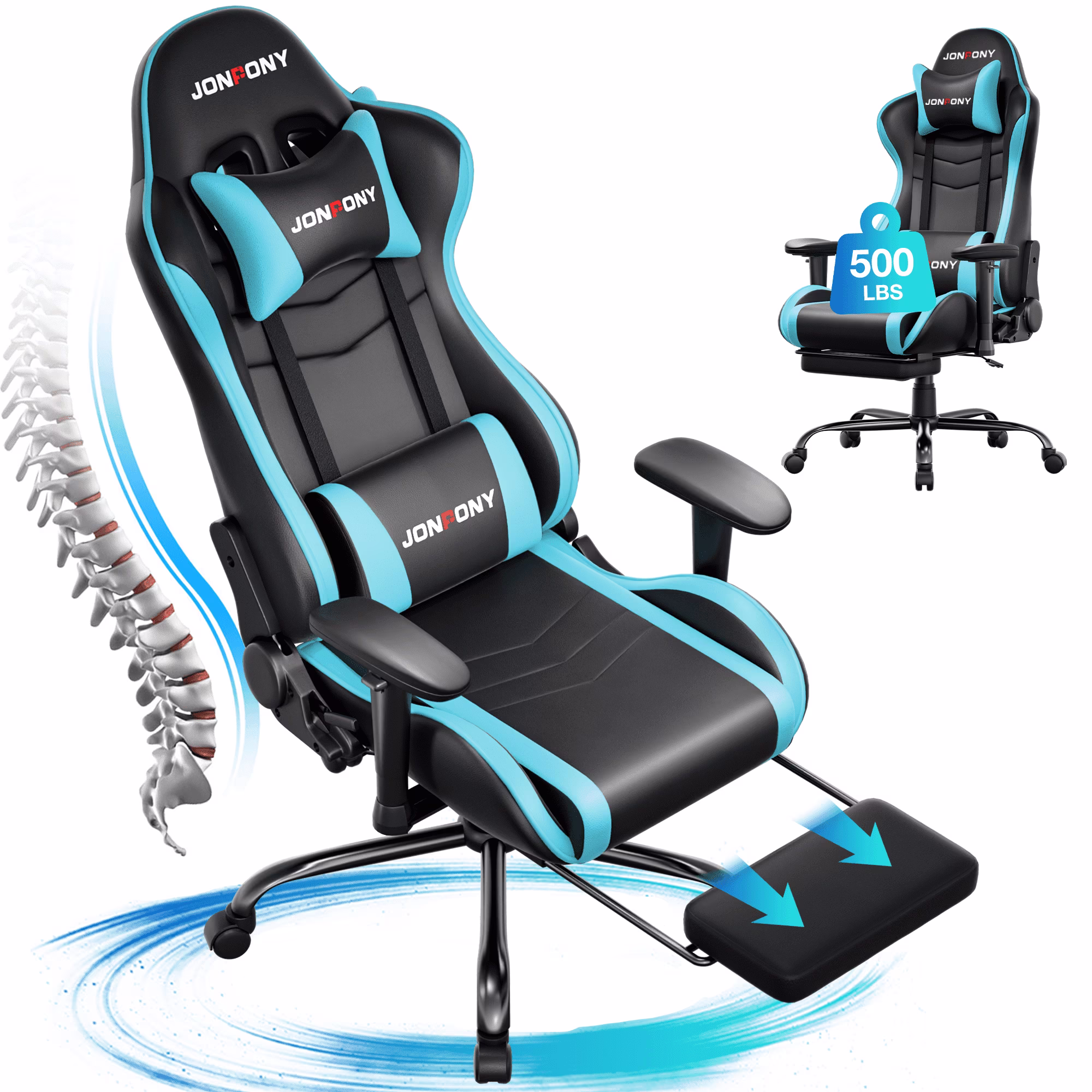 JONPONY Big and Tall 500LBS Gaming Chair, Ergonomic Design, Gamer Chair PU Leather with Footrest and Lumbar Support, High Back Office Chair Support 8 Hours Long Sitting, Computer Chair,Red - Image 15