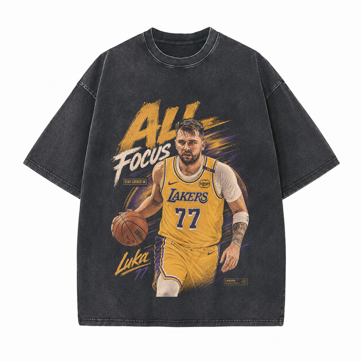All Focus Number 77 Basketball Star Printed Unisex Washed T-Shirt