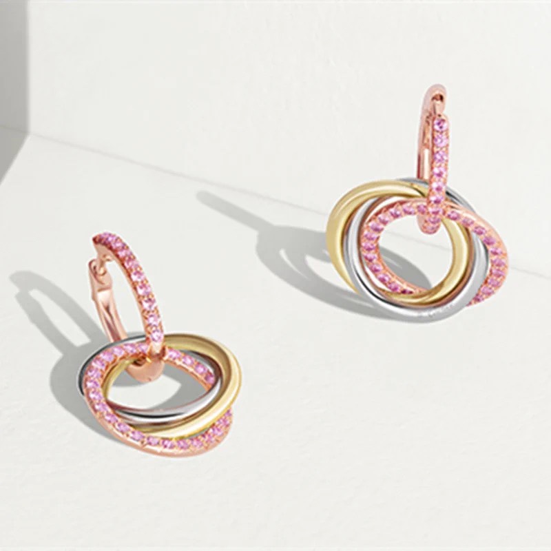 Cartier Pink Diamond Paved Trinity Necklace Earrings - Original Replica Club