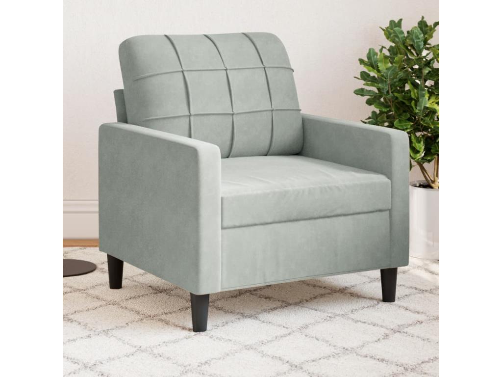 Sillón de terciopelo gris claro 60 cm