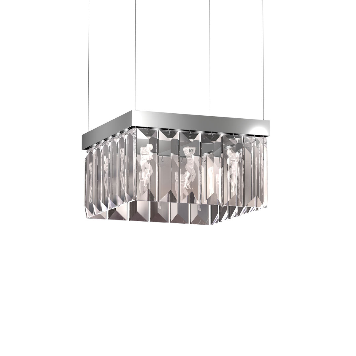 LUSTRE SERENE 24 PRISMES, CARRÉ - CRISTAL INCOLORE, FINITION NICKEL (PLAQUÉ)