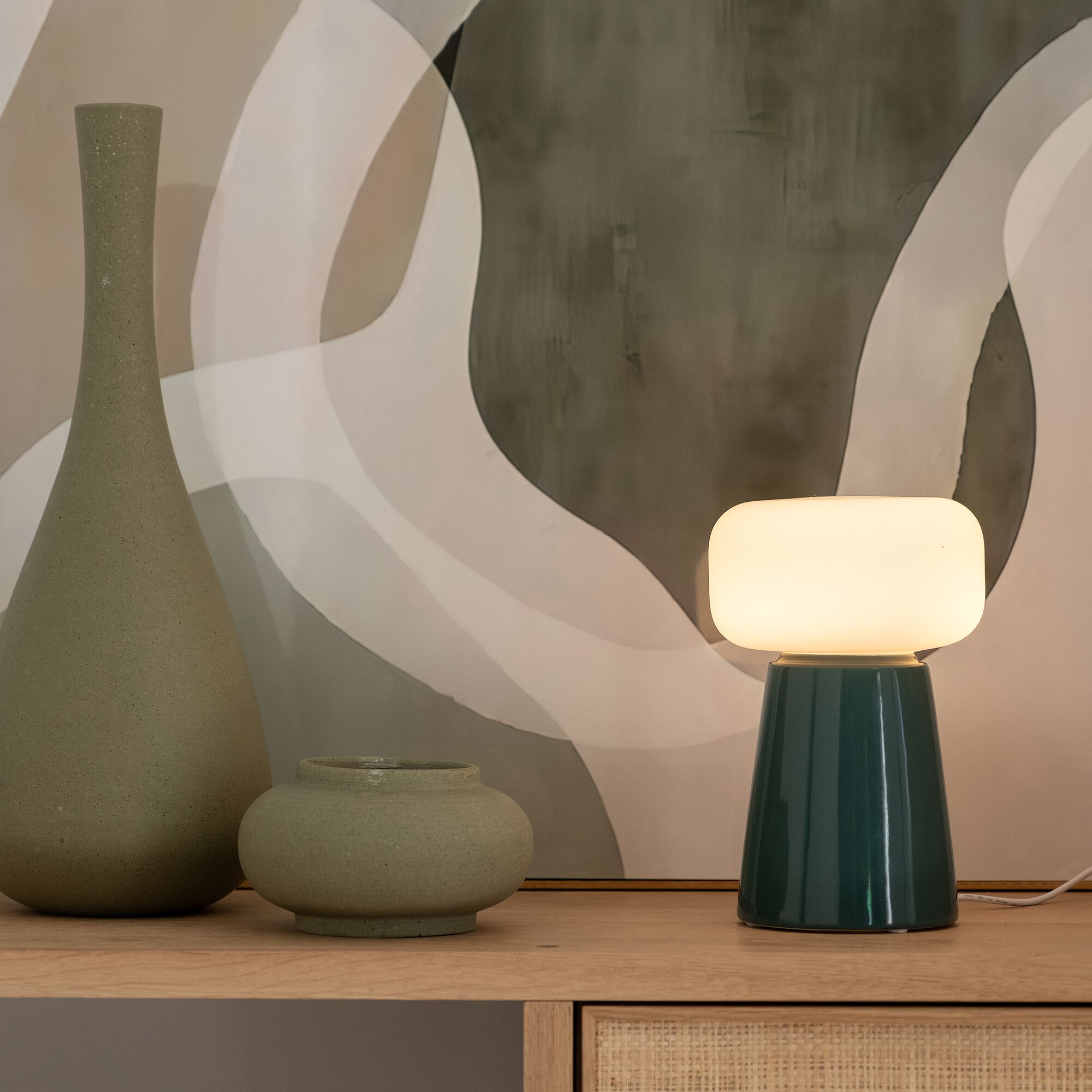 LIDA - Lampe à poser électrifiée en porcelaine - bleu